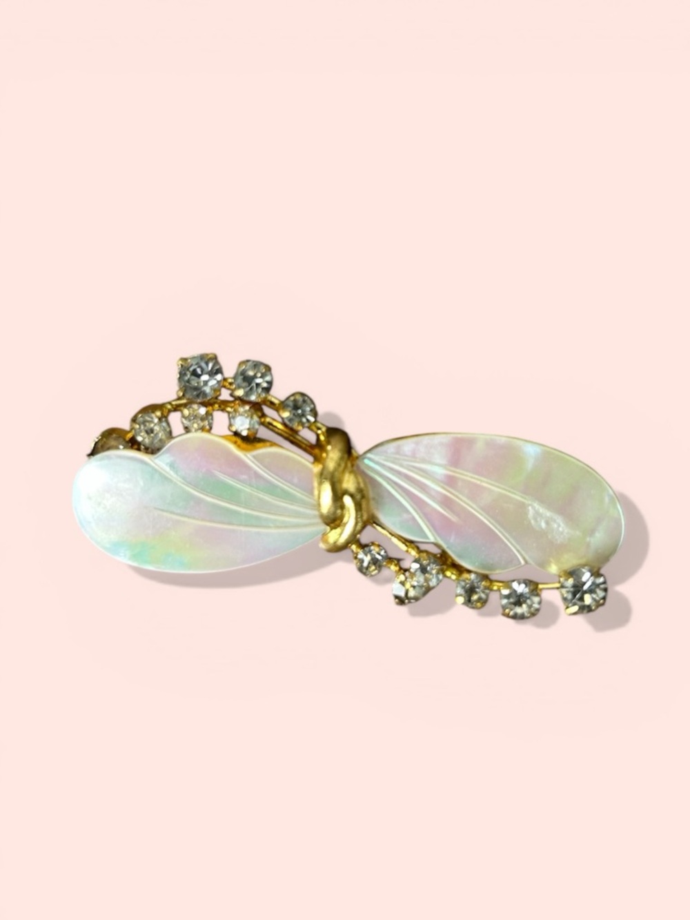 Gold-Tone Iridescent Rhinestone leaf Brooch